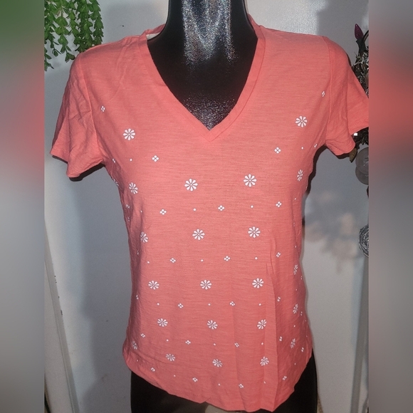 Tommy Hilfiger peachy/pink with white floral print tshirt M - Picture 1 of 5